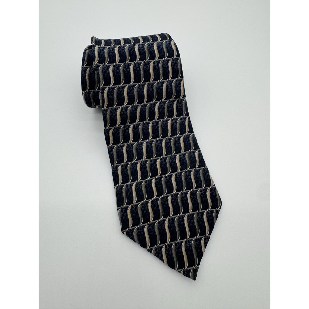 Umberto Bossi Silk Tie Blue Geometric Italy Roma Milano Classic Necktie